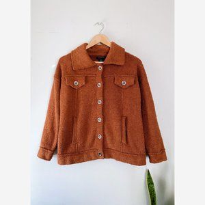 Tahari Rust Orange Sherpa Jacket Sweater Sz Med